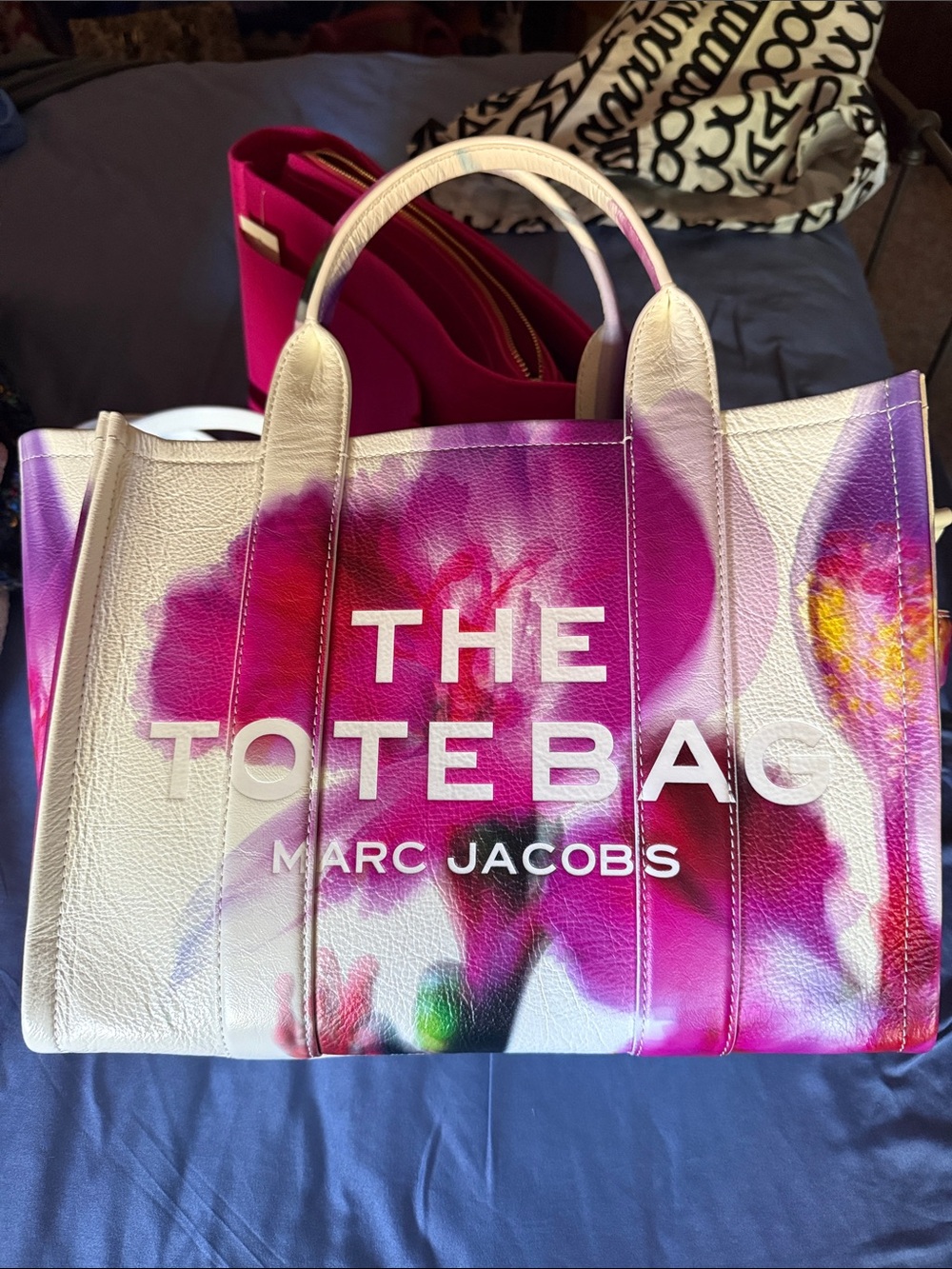 Marc Jacobs White Tote Bag with Pink Floral Print